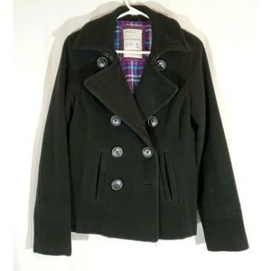 Women's Aeropostale Wool Gray Coat Plaid Lining